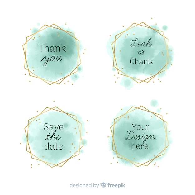 Watercolor stains wedding badges collection