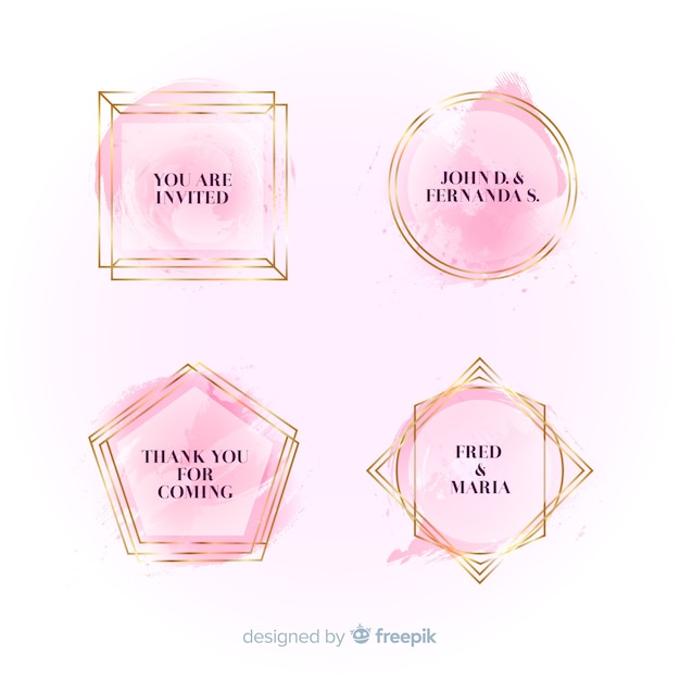 Free vector watercolor stains wedding badges collection