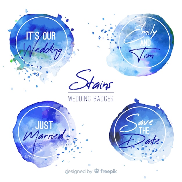 Watercolor stains wedding badges collection