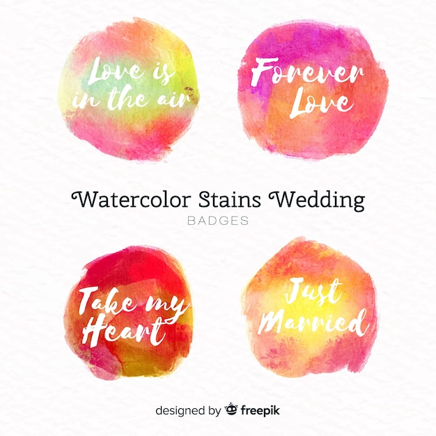 Free vector watercolor stains wedding badges collection