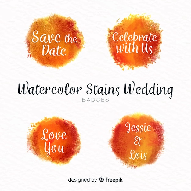 Free vector watercolor stains wedding badges collection