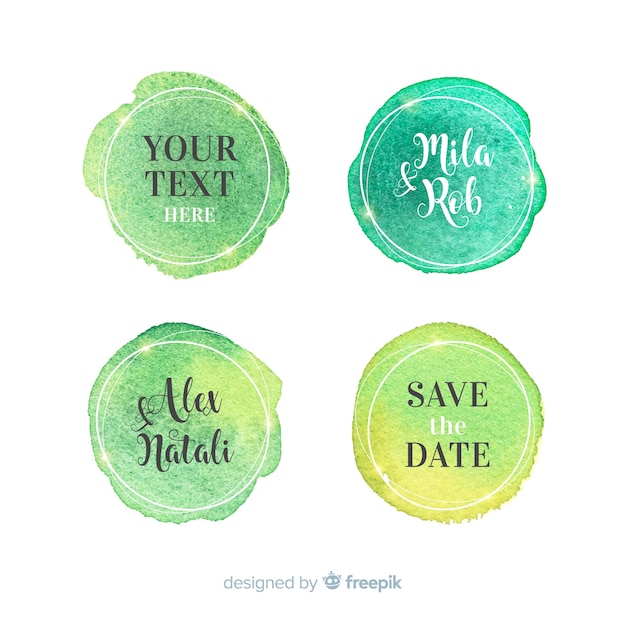 Free vector watercolor stains wedding badges collection