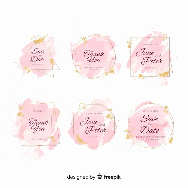 Free vector watercolor stains wedding badges collection