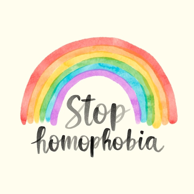 Free vector watercolor stop homophobia with rainbow