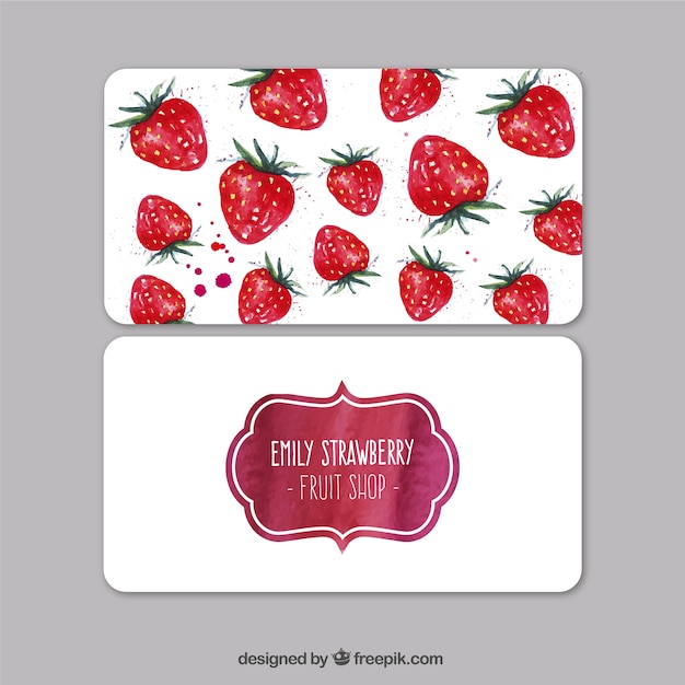 Free vector watercolor strawberries visit card