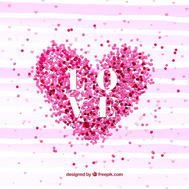 Free vector watercolor striped background with pink confetti heart