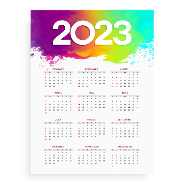 Free vector watercolor style 2023 calendar layout for office desk