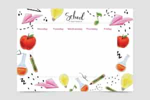 Free vector watercolor style back to school timetable