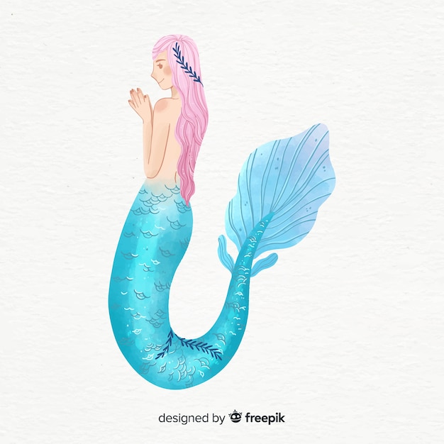 Watercolor style beautiful mermaid portrait