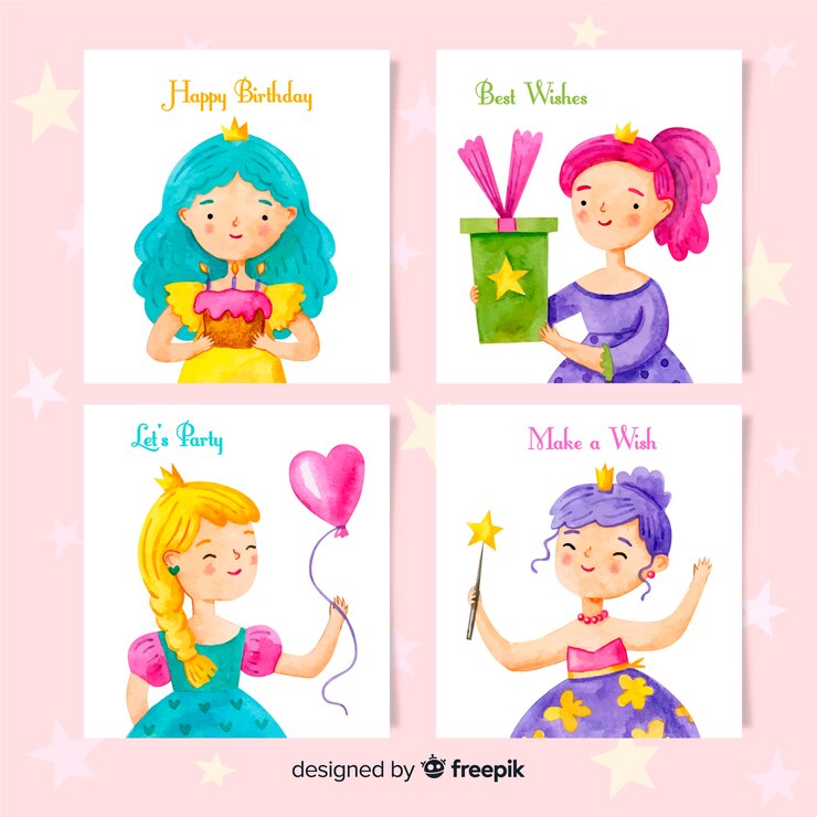 Free Vector watercolor style birthday card collection