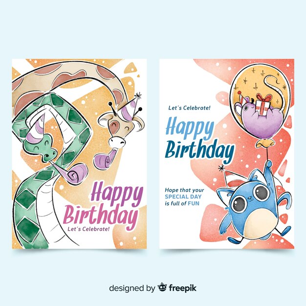 Watercolor style birthday card collection