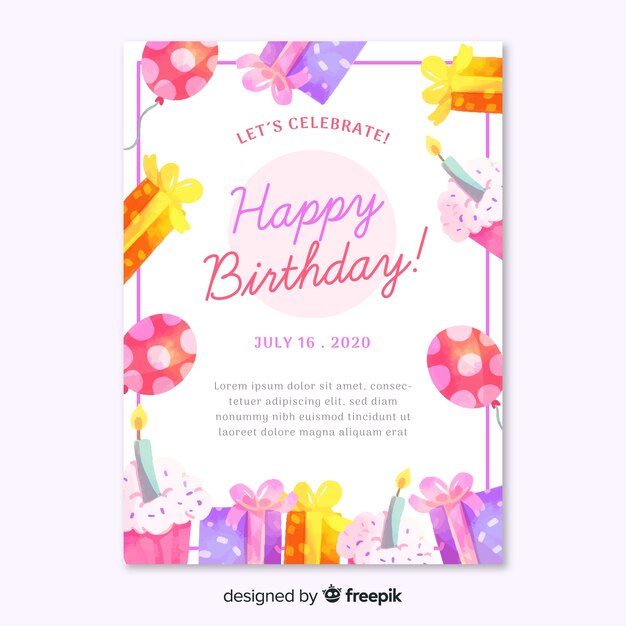 Watercolor style birthday invitation template