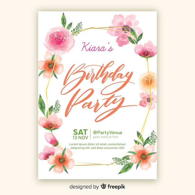 Free vector watercolor style birthday invitation template