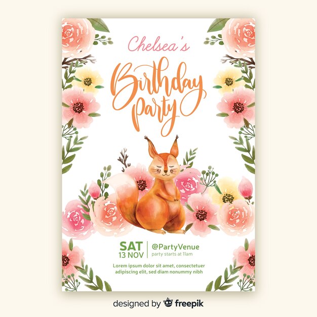 Watercolor style birthday invitation template