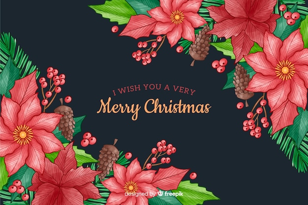 Watercolor style christmas background with flowers