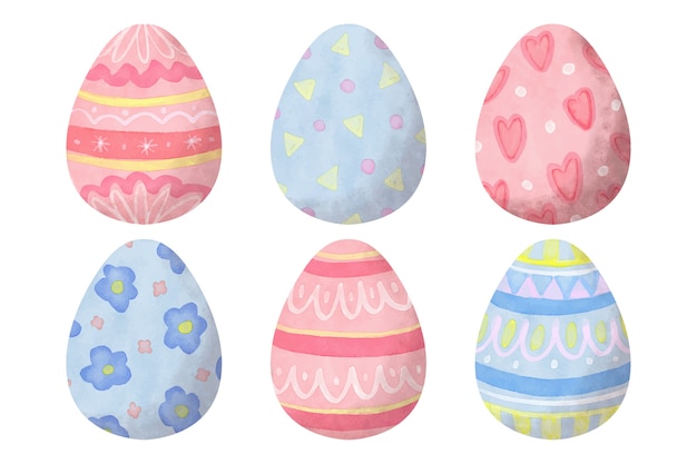 Watercolor style easter day egg collection