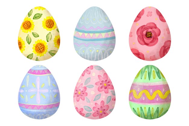Watercolor style easter day egg set