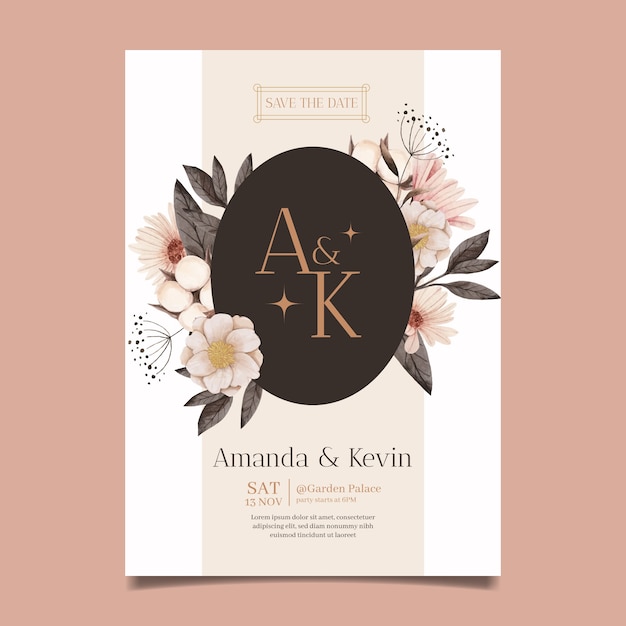 Free vector watercolor style floral wedding invitation template