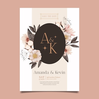 Watercolor style floral wedding invitation template