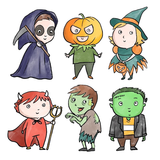 Free vector watercolor style halloween kid collection