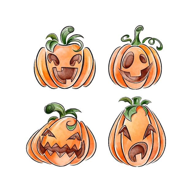 Free vector watercolor style halloween pumpkin set