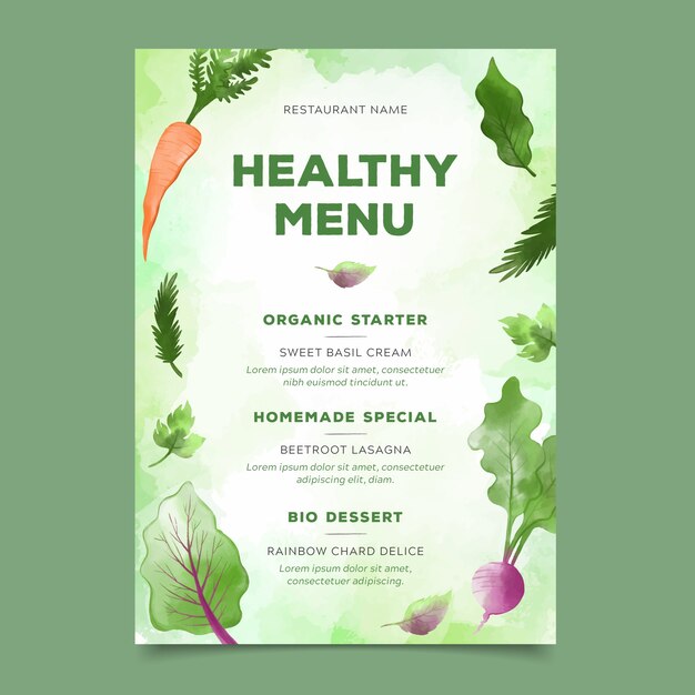 Free vector watercolor style healthy food menu