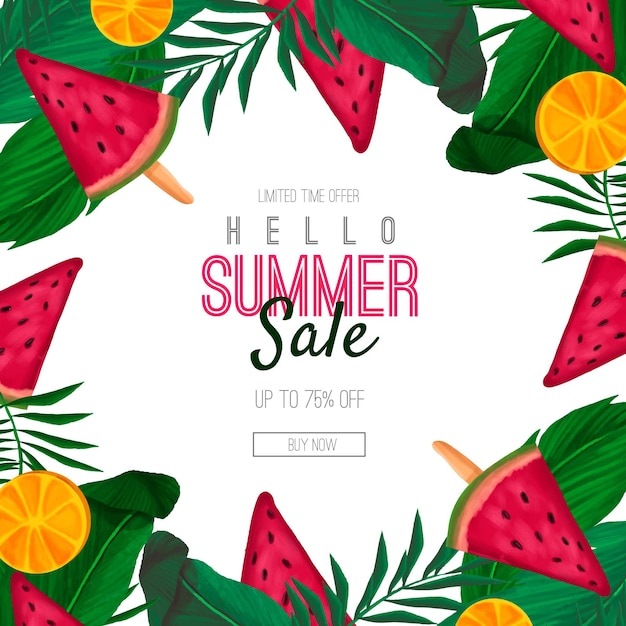 Watercolor style hello summer sale