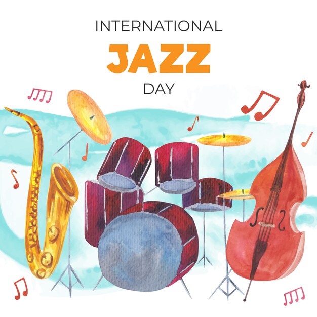 Watercolor style international jazz day