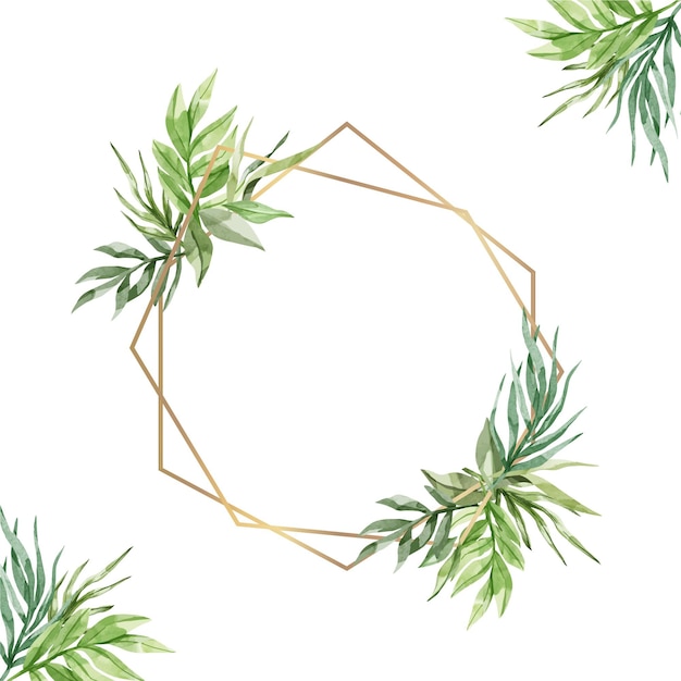 Бесплатное векторное изображение Акварель стиль листья с золотой рамкой