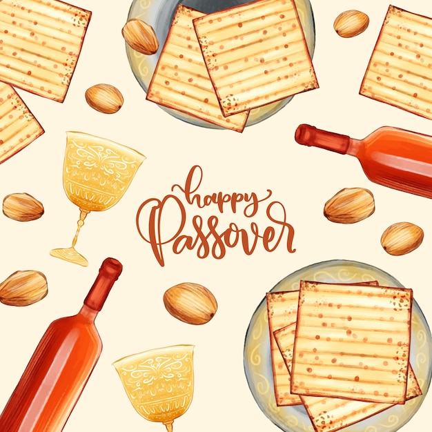 Watercolor style passover celebration