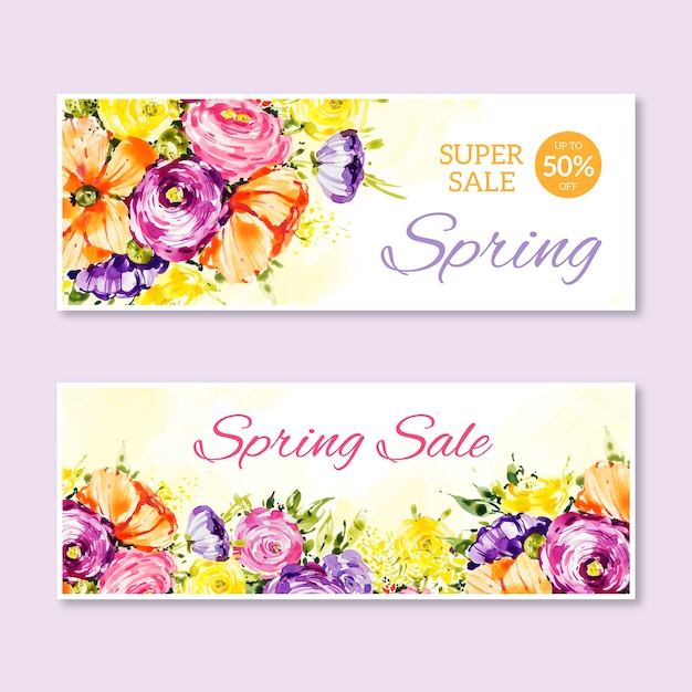 Watercolor style spring sale banners