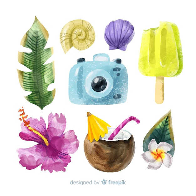 Free vector watercolor style summer element collection