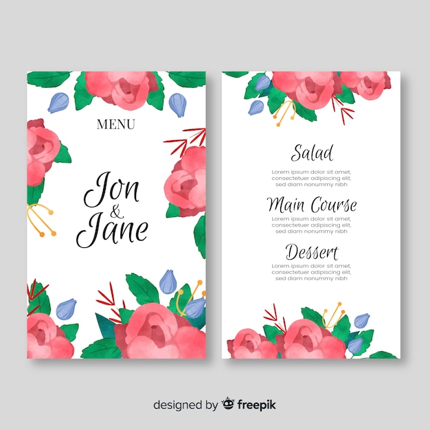 Watercolor style wedding menu template