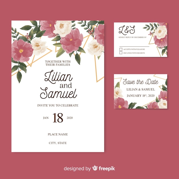 Watercolor style wedding stationery template