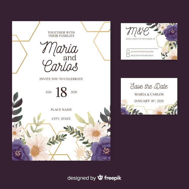 Watercolor style wedding stationery template