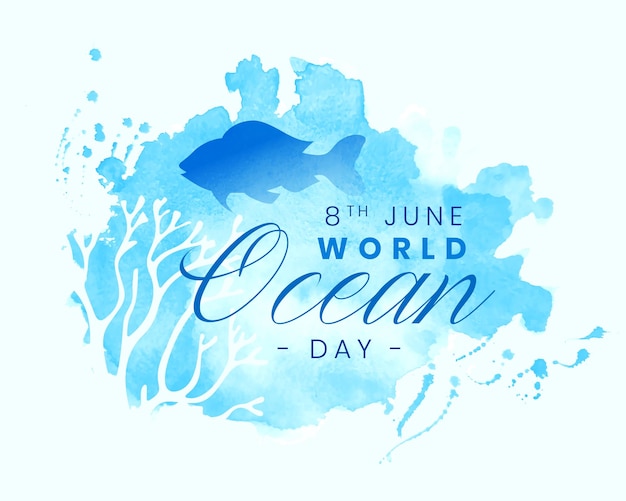 Free vector watercolor style world ocean day poster to save marine life