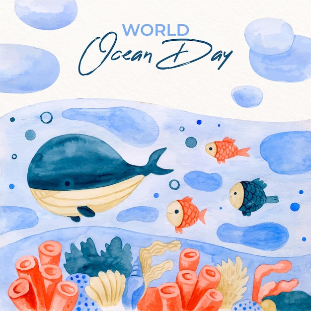 Free vector watercolor style world oceans day