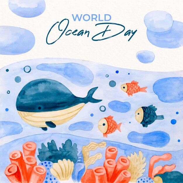 Акварельный стиль Всемирный день океанов