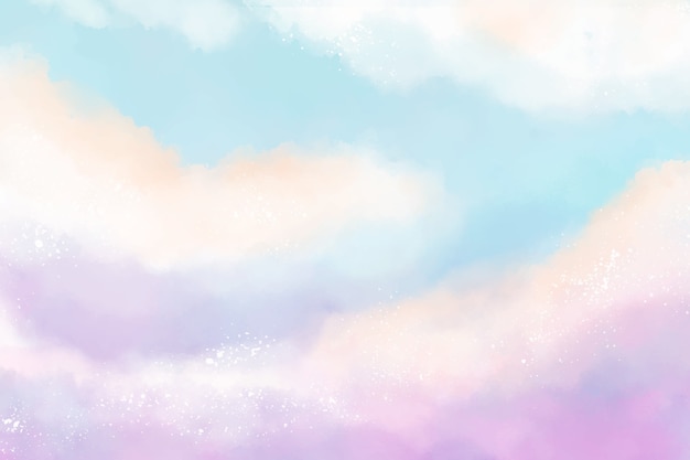 Watercolor sugar cotton clouds background