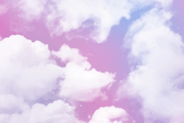 Watercolor sugar cotton clouds background