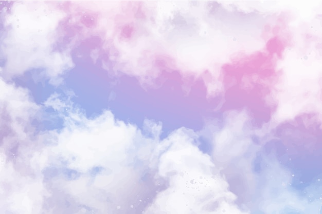 Watercolor sugar cotton clouds background