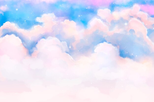 Watercolor sugar cotton clouds background