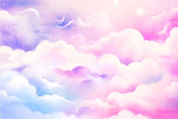 Watercolor sugar cotton clouds background