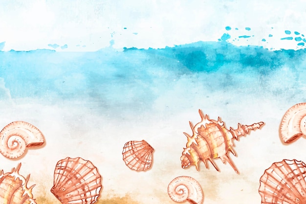 Free vector watercolor summer background with shells