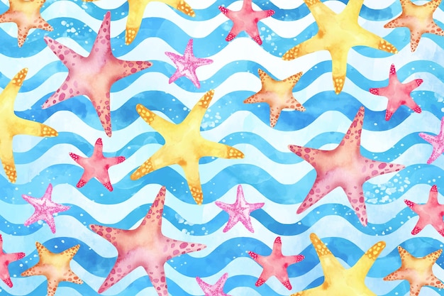 Free vector watercolor summer background with starfish