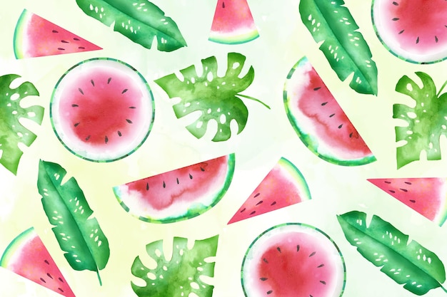 Free vector watercolor summer background with watermelon