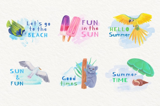 Free vector watercolor summer badges collection