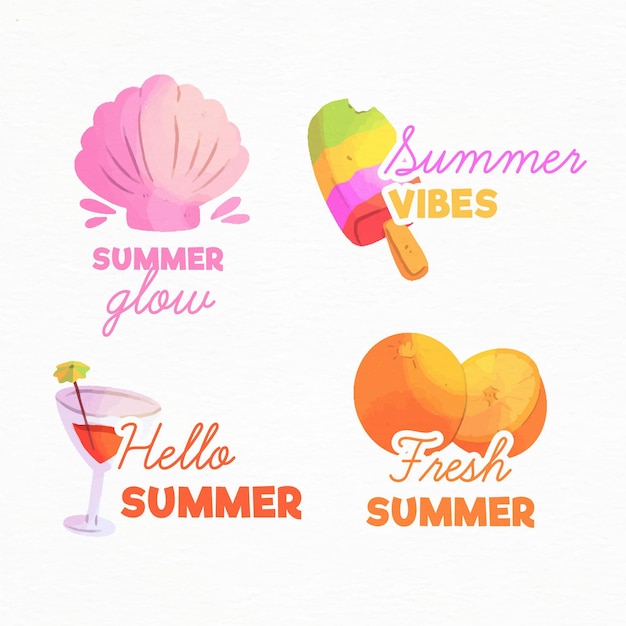 Free vector watercolor summer badges