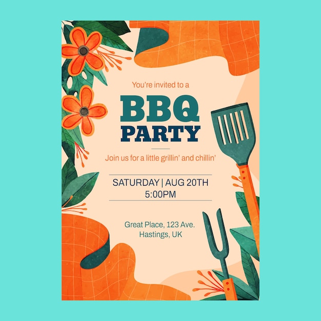 Free vector watercolor summer bbq invitation