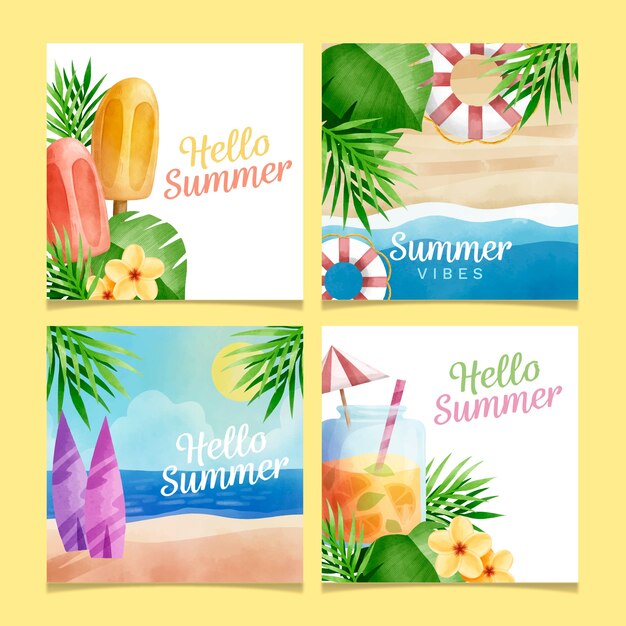 Watercolor summer card collection theme